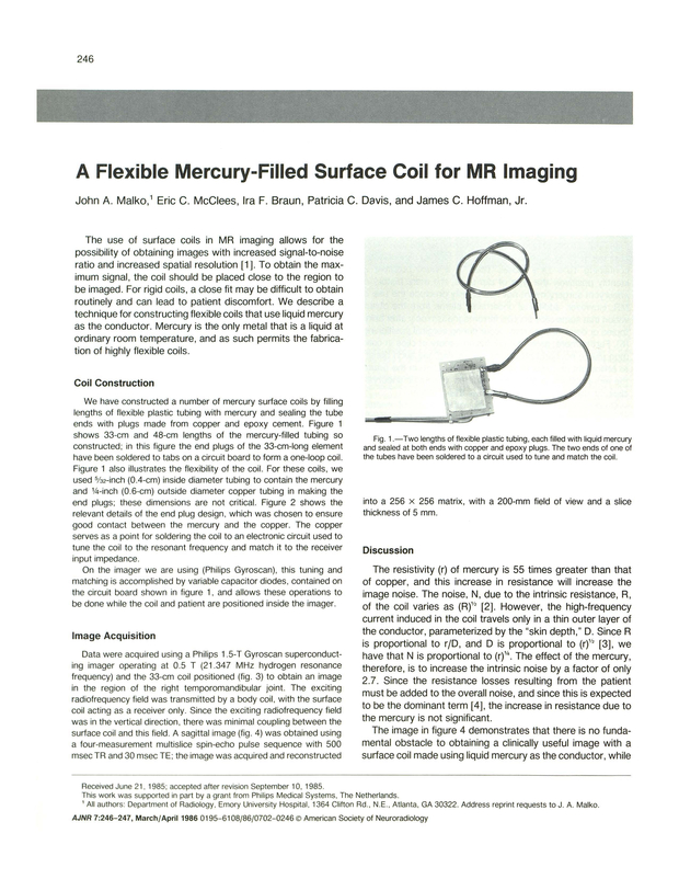 A Flexible Mercury Filled Surface Coil For Mr Imaging